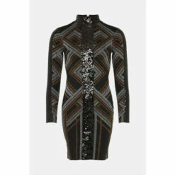 Best deal ✨ KarenMillen Sparkle Jacquard Sequin Panel Knit Mini 👗 Dress For Female 🥰 -Karen Millen Sales unnamed file 4140