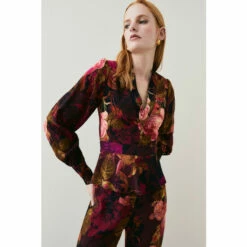 Promo ✨ KarenMillen Photographic Floral Woven Blouse For Female ⭐
