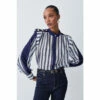 Discount 👍 KarenMillen Military Stripe Woven Blouse For Female ✔️