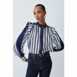 Discount 👍 KarenMillen Military Stripe Woven Blouse For Female ✔️