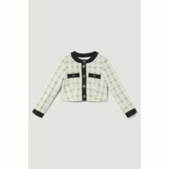 Discount ❤️ KarenMillen Tweed Button Front Trophy Jacket For Female 🥰 -Karen Millen Sales unnamed file 418