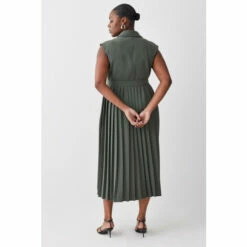 Outlet ⭐ KarenMillen Plus Size Military Pleat Sleeveless Midi 👗 Dress For Female 👍 -Karen Millen Sales unnamed file 4190
