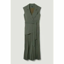 Outlet ⭐ KarenMillen Plus Size Military Pleat Sleeveless Midi 👗 Dress For Female 👍 -Karen Millen Sales unnamed file 4191