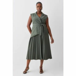 Outlet ⭐ KarenMillen Plus Size Military Pleat Sleeveless Midi 👗 Dress For Female 👍 -Karen Millen Sales unnamed file 4193