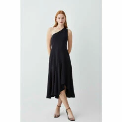 Outlet 🌟 KarenMillen One Shoulder Soft Tailored High Low Midi 👗 Dress For Female ⌛ -Karen Millen Sales unnamed file 4205