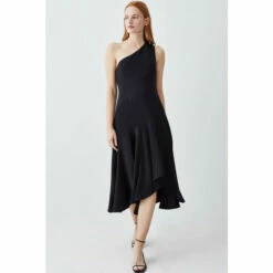Outlet 🌟 KarenMillen One Shoulder Soft Tailored High Low Midi 👗 Dress For Female ⌛ -Karen Millen Sales unnamed file 4206
