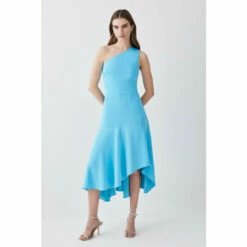 Outlet 🌟 KarenMillen One Shoulder Soft Tailored High Low Midi 👗 Dress For Female ⌛ -Karen Millen Sales unnamed file 4207