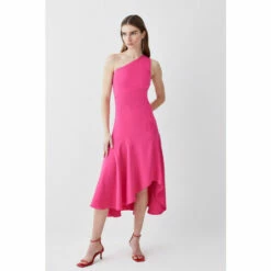 Outlet 🌟 KarenMillen One Shoulder Soft Tailored High Low Midi 👗 Dress For Female ⌛ -Karen Millen Sales unnamed file 4208