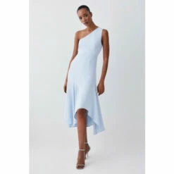 Outlet 🌟 KarenMillen One Shoulder Soft Tailored High Low Midi 👗 Dress For Female ⌛ -Karen Millen Sales unnamed file 4209