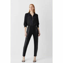 Coupon 🔔 KarenMillen Ponte & Faux Leather Zip Detail Jodhpur Leggings For Female 🌟