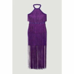 Budget 🎁 KarenMillen Fringed Ponte Detail Halter Neck Mini 👗 Dress For Female 🔥 -Karen Millen Sales unnamed file 4229