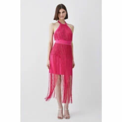 Budget 🎁 KarenMillen Fringed Ponte Detail Halter Neck Mini 👗 Dress For Female 🔥 -Karen Millen Sales unnamed file 4232