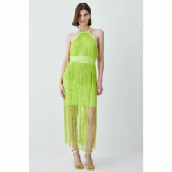 Budget 🎁 KarenMillen Fringed Ponte Detail Halter Neck Mini 👗 Dress For Female 🔥 -Karen Millen Sales unnamed file 4233