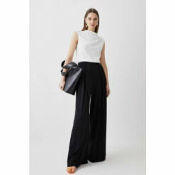 Cheap ⌛ KarenMillen Pleat Detail Wide Leg Trouser For Female 😍