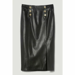 Cheap 🔥 KarenMillen Pu Button Detail Pencil Midi 👗 Skirt For Female ✔️ -Karen Millen Sales unnamed file 424