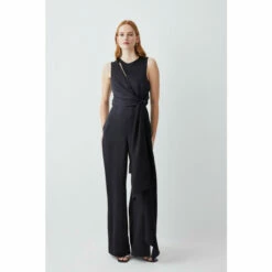 Flash Sale 🧨 KarenMillen Soft Tie Knotted Wide Leg Jumpsuit For Female ❤️