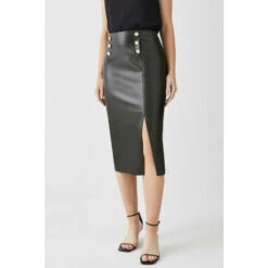 Cheap 🔥 KarenMillen Pu Button Detail Pencil Midi 👗 Skirt For Female ✔️ -Karen Millen Sales unnamed file 425
