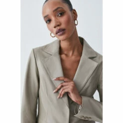 New 😍 KarenMillen Leather Clean Tailored Single Breasted Blazer For Female 🔔 -Karen Millen Sales unnamed file 4258