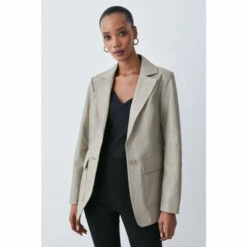 New 😍 KarenMillen Leather Clean Tailored Single Breasted Blazer For Female 🔔 -Karen Millen Sales unnamed file 4259