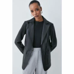 New 😍 KarenMillen Leather Clean Tailored Single Breasted Blazer For Female 🔔 -Karen Millen Sales unnamed file 4260