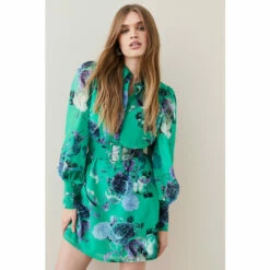 Best reviews of 🔔 KarenMillen Green Rose Georgette Belted Woven 👚 Shirt 👗 Dress For Female 😍 -Karen Millen Sales unnamed file 4266