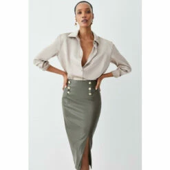 Cheap 🔥 KarenMillen Pu Button Detail Pencil Midi 👗 Skirt For Female ✔️ -Karen Millen Sales unnamed file 427