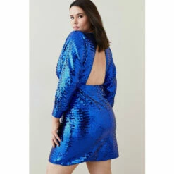 Discount 🤩 KarenMillen Plus Size Sequined Wide Sleeve V Neck Mini 👗 Dress For Female 😀 -Karen Millen Sales unnamed file 4340