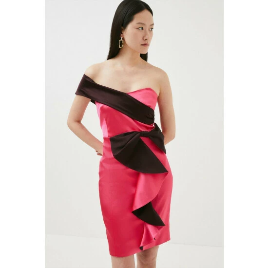 Best deal 🌟 KarenMillen Italian Structured Satin Contrast Bow Mini 👗 Dress For Female 💯 5 Best deal 🌟 KarenMillen Italian Structured Satin Contrast Bow Mini 👗 Dress For Female 💯 - Image 5