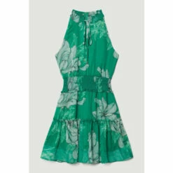 Outlet 💯 KarenMillen Floral Bloom Shirred Halter Woven Mini 👗 Dress For Female 🤩 -Karen Millen Sales unnamed file 4351
