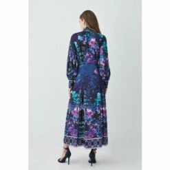 Flash Sale 😀 KarenMillen Tall Boarder Floral Print Satin Woven Midi 👗 Dress For Female 🥰 -Karen Millen Sales unnamed file 4356