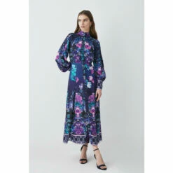 Flash Sale 😀 KarenMillen Tall Boarder Floral Print Satin Woven Midi 👗 Dress For Female 🥰 -Karen Millen Sales unnamed file 4358