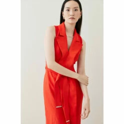 New 😍 KarenMillen Satin Tux Collared Belted Midi 👗 Dress For Female 🔥 -Karen Millen Sales unnamed file 4367