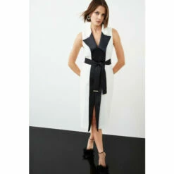 New 😍 KarenMillen Satin Tux Collared Belted Midi 👗 Dress For Female 🔥 -Karen Millen Sales unnamed file 4371