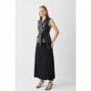 Cheap ✨ KarenMillen Petite Sleeveless Leather Wrap Pleat 👗 Skirt Midi 👗 Dress For Female 🧨