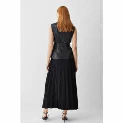 Cheap ✨ KarenMillen Petite Sleeveless Leather Wrap Pleat 👗 Skirt Midi 👗 Dress For Female 🧨 -Karen Millen Sales unnamed file 4392
