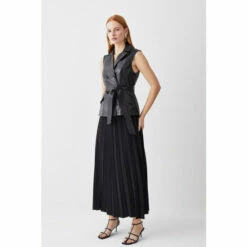 Cheap ✨ KarenMillen Petite Sleeveless Leather Wrap Pleat 👗 Skirt Midi 👗 Dress For Female 🧨 -Karen Millen Sales unnamed file 4395
