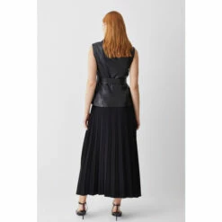 Discount 🎁 KarenMillen Leather Sleeveless Wrap Pleat 👗 Skirt Midi 👗 Dress For Female ⭐ -Karen Millen Sales unnamed file 4398