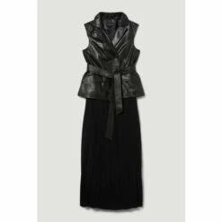 Discount 🎁 KarenMillen Leather Sleeveless Wrap Pleat 👗 Skirt Midi 👗 Dress For Female ⭐ -Karen Millen Sales unnamed file 4399