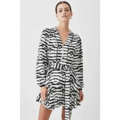 Buy 🔔 KarenMillen Petite Geo Print Satin Piped Tiered Belted Mini 👗 Dress For Female 😍 -Karen Millen Sales unnamed file 4413