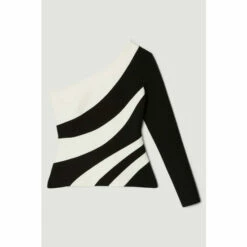 Hot Sale ⌛ KarenMillen Colour Block One Shoulder Ponte Top For Female 🔔 -Karen Millen Sales unnamed file 4424