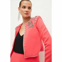 Coupon 🔥 KarenMillen Crystal Embellished Cady Woven Jacket For Female 😉