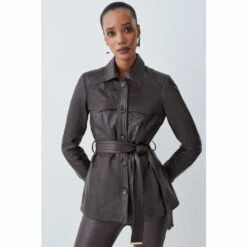 Budget 👏 KarenMillen Leather Utility Shacket For Female 🎁