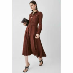 Coupon ⭐ KarenMillen Soft Tailored Pleat Panel Sleeved Belted Midi 👗 Dress For Female 🤩 -Karen Millen Sales unnamed file 4520