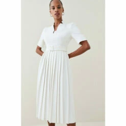 Budget 🎉 KarenMillen Petite Compact Stretch Forever Pleat Belted Midi 👗 Dress For Female ⭐ -Karen Millen Sales unnamed file 4524