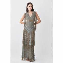 Best reviews of 🌟 KarenMillen Petite Beaded Fringed Woven Maxi 👗 Dress For Female 🔔 -Karen Millen Sales unnamed file 4531
