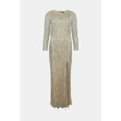 Best Pirce 🥰 KarenMillen Crystal Embellished Fringed Maxi 👗 Dress For Female ⭐ -Karen Millen Sales unnamed file 4541