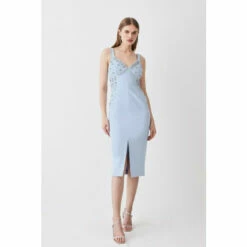 Hot Sale 🔥 KarenMillen Embellished Stretch Woven Midi 👗 Dress For Female 🌟