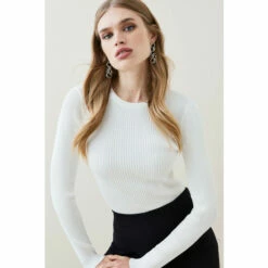 Cheap 🛒 KarenMillen Rib Crew Neck Knit Jumper For Female 👏 -Karen Millen Sales unnamed file 4604