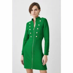 Deals 💯 KarenMillen Long Sleeve Military Trim A-line Bandage Knit Mini 👗 Dress For Female ⭐ -Karen Millen Sales unnamed file 4611