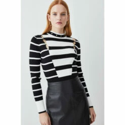Outlet ✔️ KarenMillen Viscose Blend Soft Touch Stripe Jumper For Female 🔔